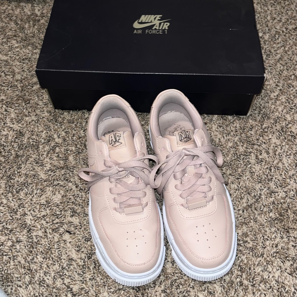 Nike Air Force 1 Low — Blush Pink and White Leather Sneakers
